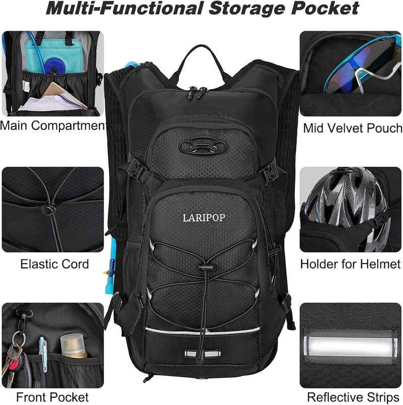 LARIPOP Hydration Backpack, 18L Hiking Backpack with 2L Water Bladder, Lightweight Water Pack for Cycling, Hiking, Biking - Image 4